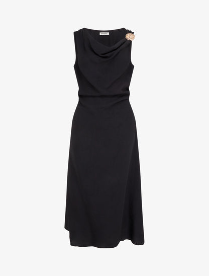 Robe longue sans manches à effet drapé - Noir - 1
