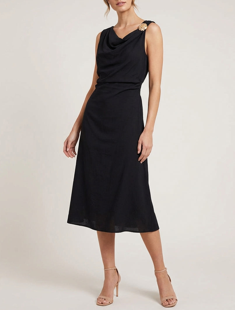 Robe longue sans manches à effet drapé - Noir