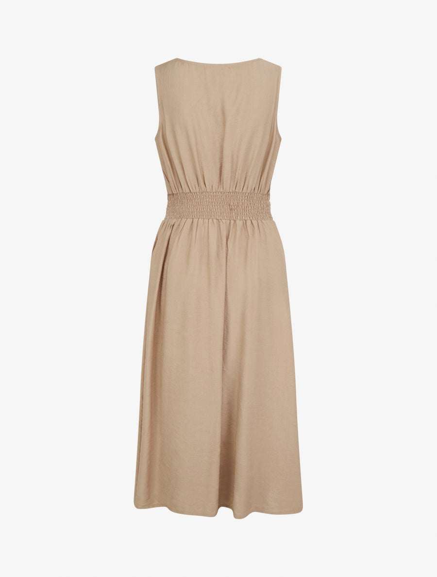 Robe longue sans manches à effet drapé - Beige foncé - 2