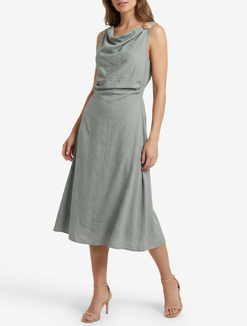 Robe longue sans manches à effet drapé - Vert/gris