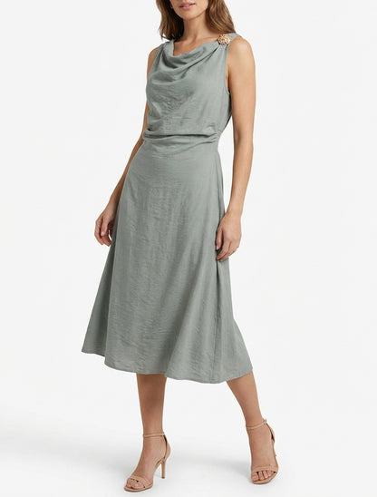 Robe longue sans manches à effet drapé - Vert/gris