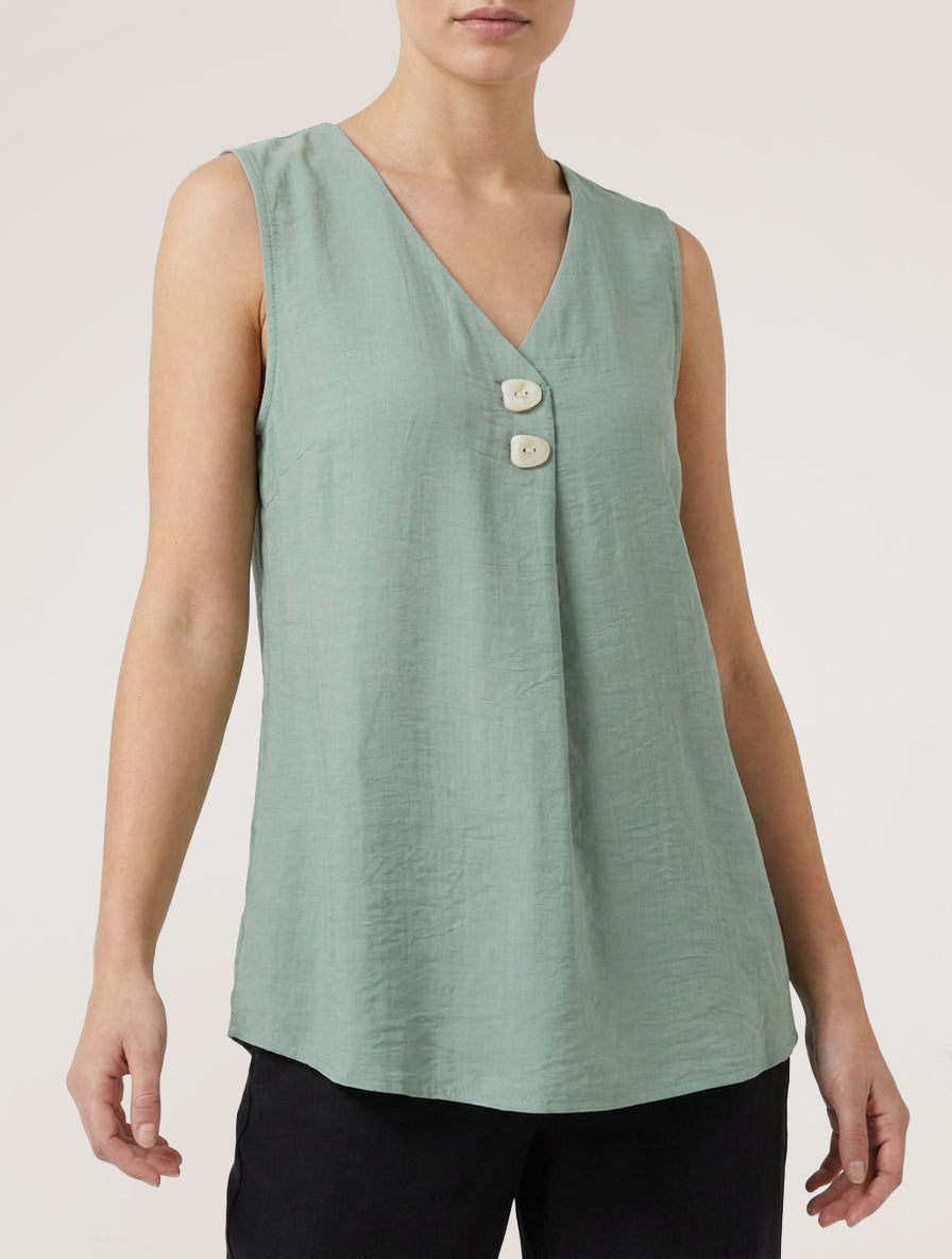 Top sans manches à col V boutonné - Vert clair