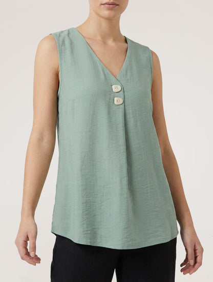 Top sans manches à col V boutonné - Vert clair