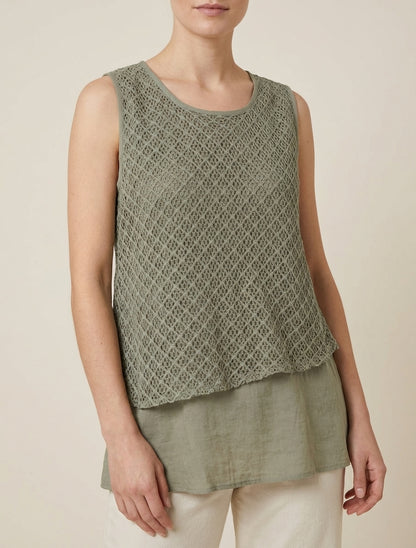 Top droit sans manches en crochet - Kaki