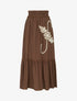 Jupe longue évasée à motif floral brodé - Marron - 1