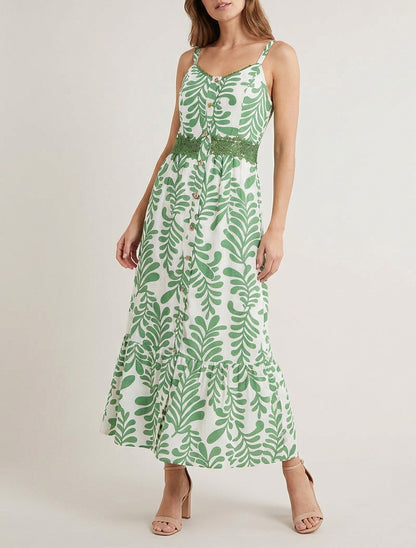 Robe évasée imprimé fantaisie - Vert