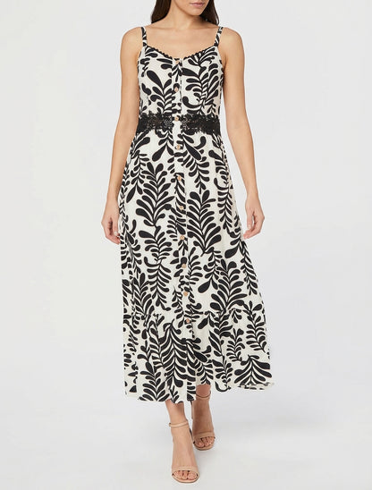 Robe évasée imprimé fantaisie - Noir