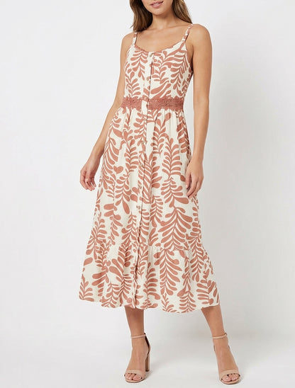 Robe évasée imprimé fantaisie - Vieux rose