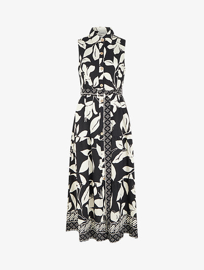 Robe chemise imprimé fleurs tropicales - Noir - 1