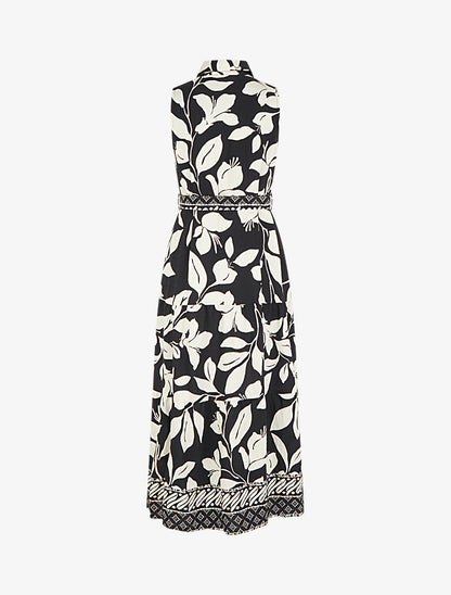 Robe chemise imprimé fleurs tropicales - Noir - 2