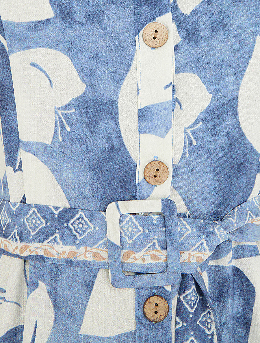 Robe chemise imprimé fleurs tropicales - Bleu clair - 3