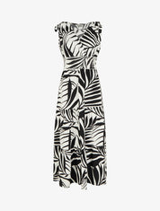 Robe imprimé feuillages à bretelles à noeud - Noir - 1