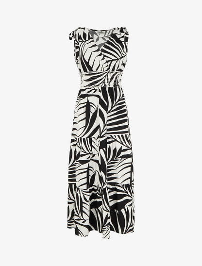 Robe imprimé feuillages à bretelles à noeud - Noir - 1