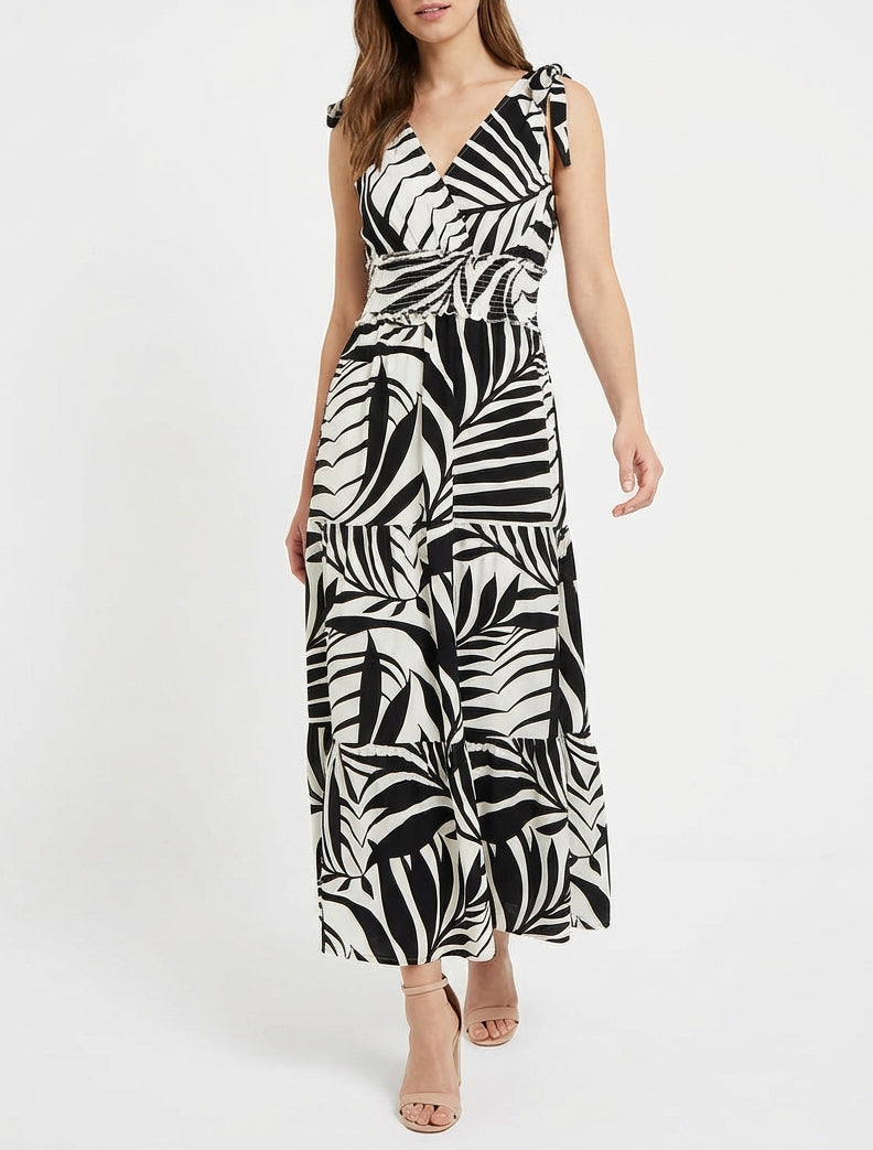 Robe longue cache-cœur à bretelles - Noir