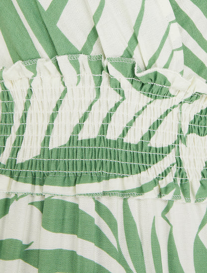 Robe imprimé feuillages à bretelles à noeud - Vert - 3