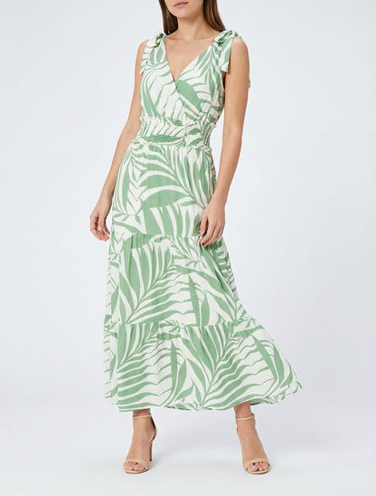 Robe imprimé feuillages à bretelles à noeud - Vert