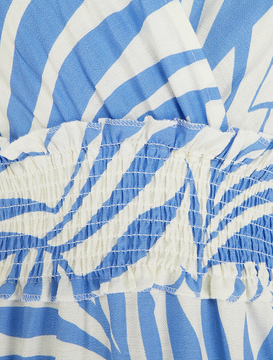 Robe imprimé feuillages à bretelles à noeud - Bleu ciel - 3