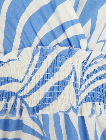 Robe imprimé feuillages à bretelles à noeud - Bleu ciel - 3