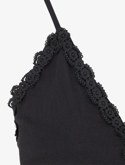 Robe élastiquée à empiècements en crochet - Noir - 3