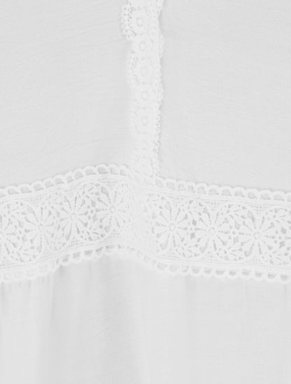 Robe élastiquée à empiècements en crochet - Blanc - 3