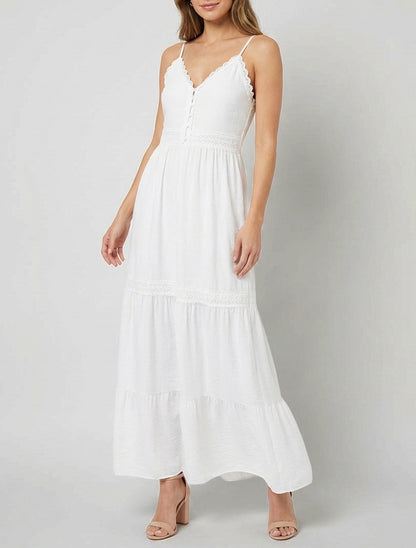 Robe élastiquée à empiècements en crochet - Blanc