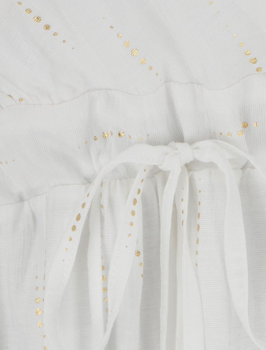 Robe élastiquée unie à détail irisé - Blanc - 3