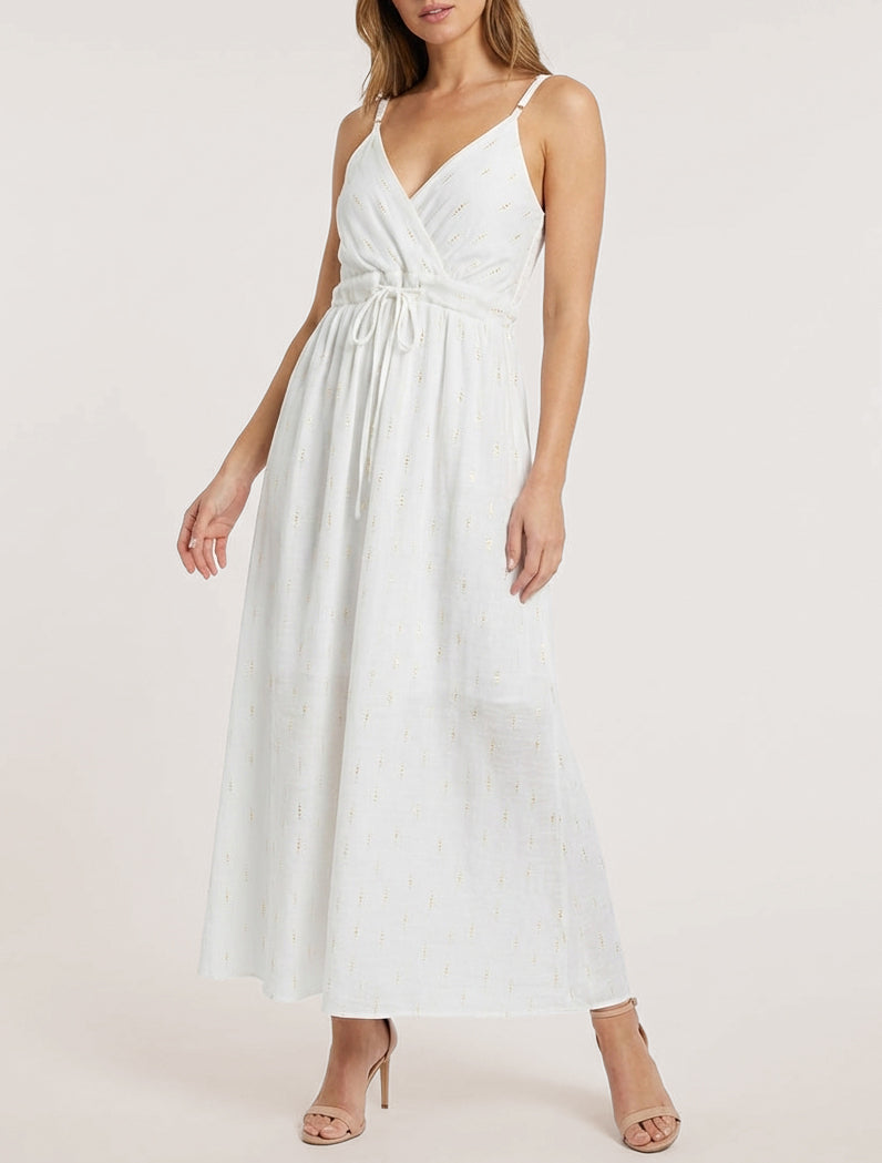 Robe longue cache-cœur à bretelles - Blanc