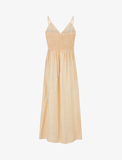 Robe élastiquée unie à détail irisé - Rose saumon - 2