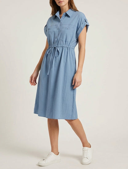 Robe droite unie à manches courtes - Bleu