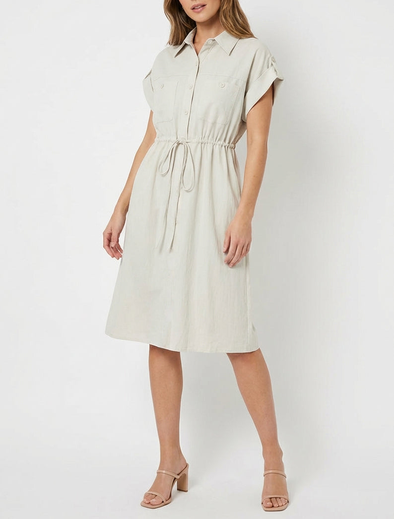 Robe droite unie à manches courtes - Beige