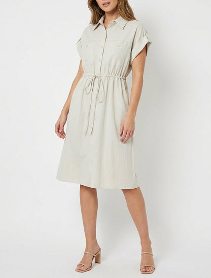 Robe droite unie à manches courtes - Beige