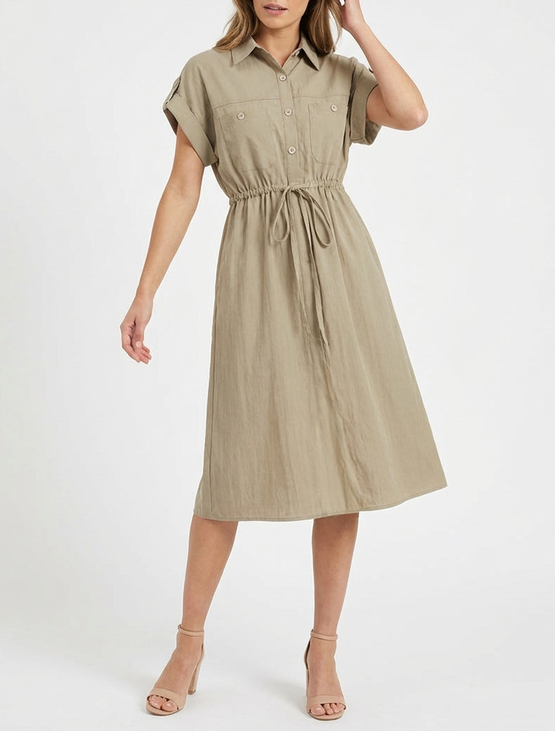 Robe droite unie à manches courtes - Kaki clair