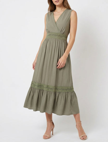 Robe longue cache-cœur crochet - Kaki