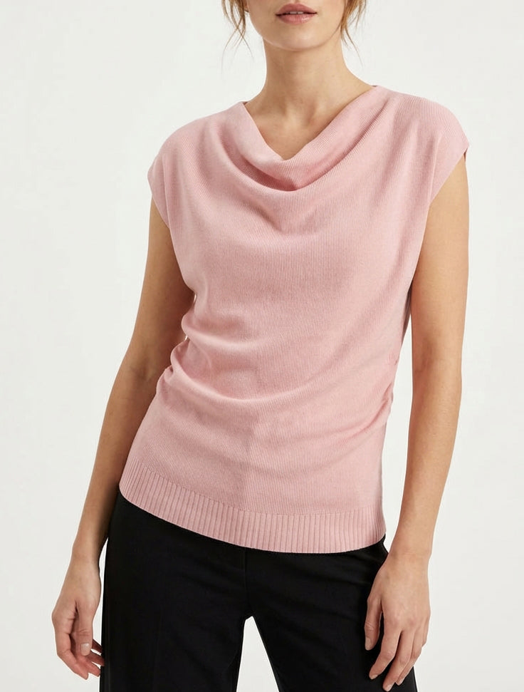 Top uni sans manches à col bénitier - Rose