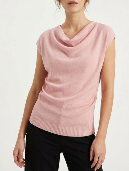 Top uni sans manches à col bénitier - Rose