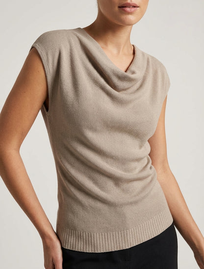 Top uni sans manches à col bénitier - Taupe