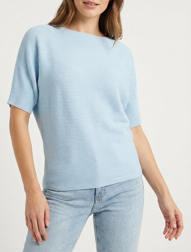Top uni texturé à manches courtes - Bleu ciel