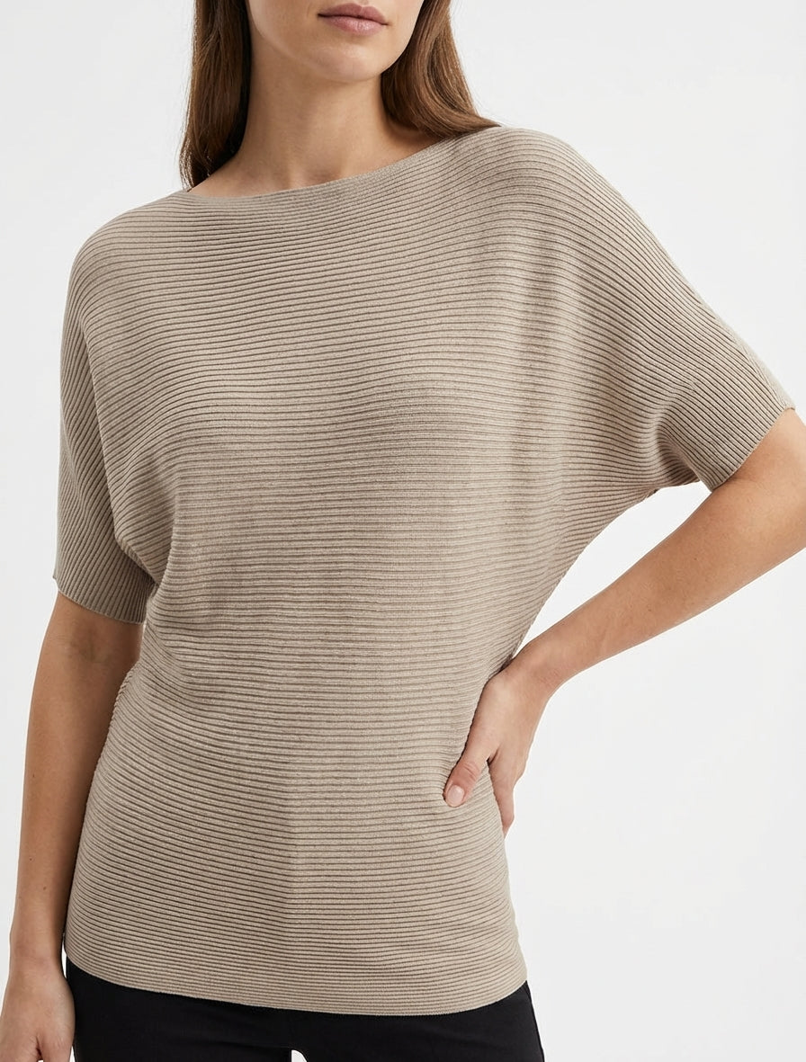 Top uni texturé à manches courtes - Taupe