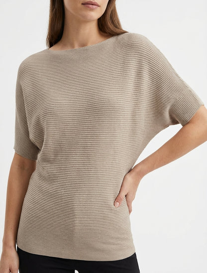 Top uni texturé à manches courtes - Taupe