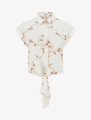 Chemise à nouer à broderies florales - Écru - 1