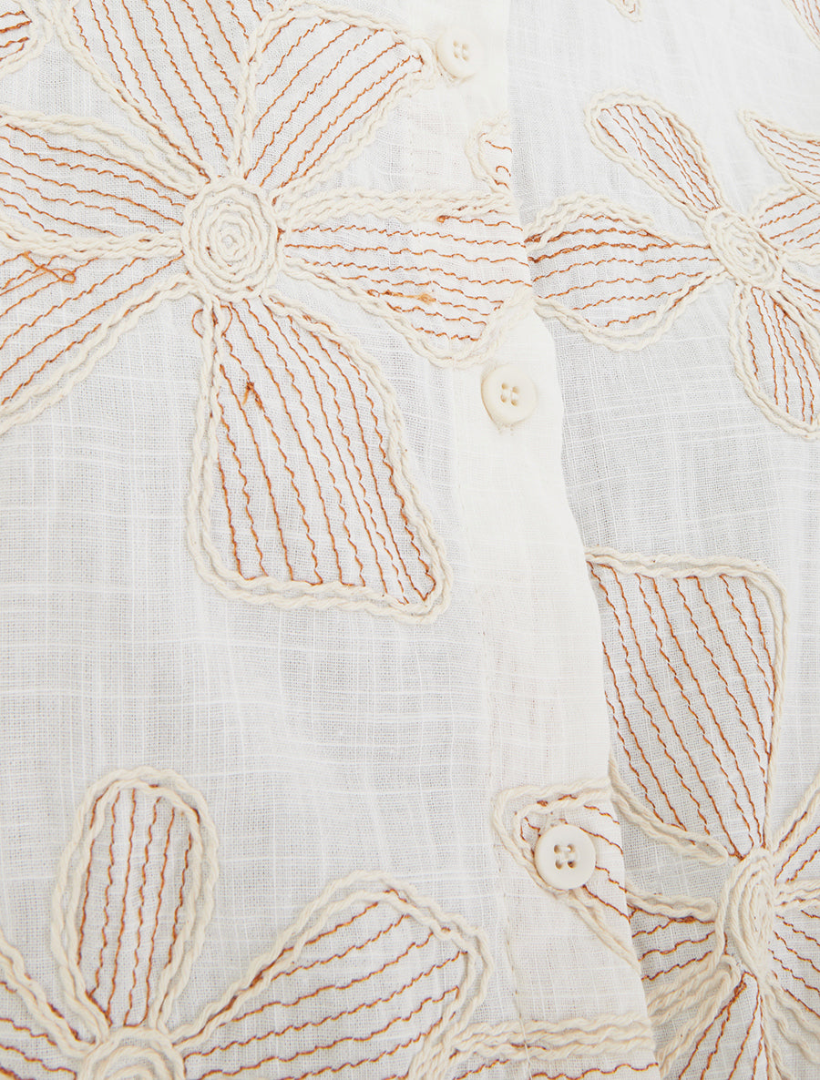 Chemise à nouer à broderies fleuries - Écru - 3