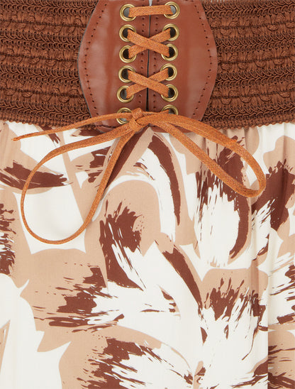 Jupe longue élastiquée imprimé fleuri - Marron - 3