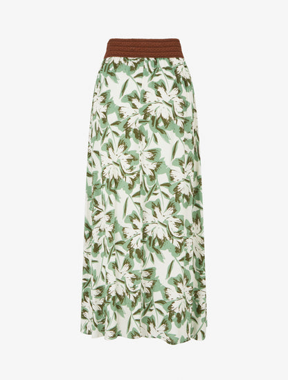 Jupe longue élastiquée imprimé fleuri - Vert - 2