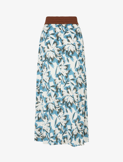 Jupe longue élastiquée imprimé fleuri - Bleu clair - 2