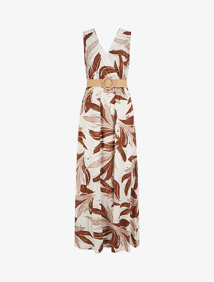 Robe longue évasée sans manches imprimé fantaisie - Marron - 1