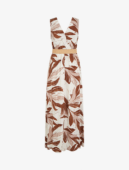 Robe longue évasée sans manches imprimé fantaisie - Marron - 2