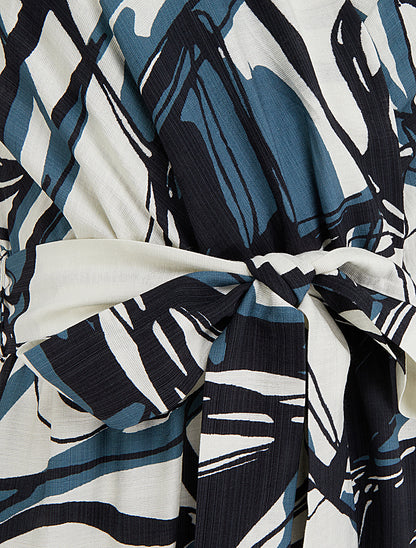 Robe longue évasée imprimé fantaisie - Bleu/blanc - 3