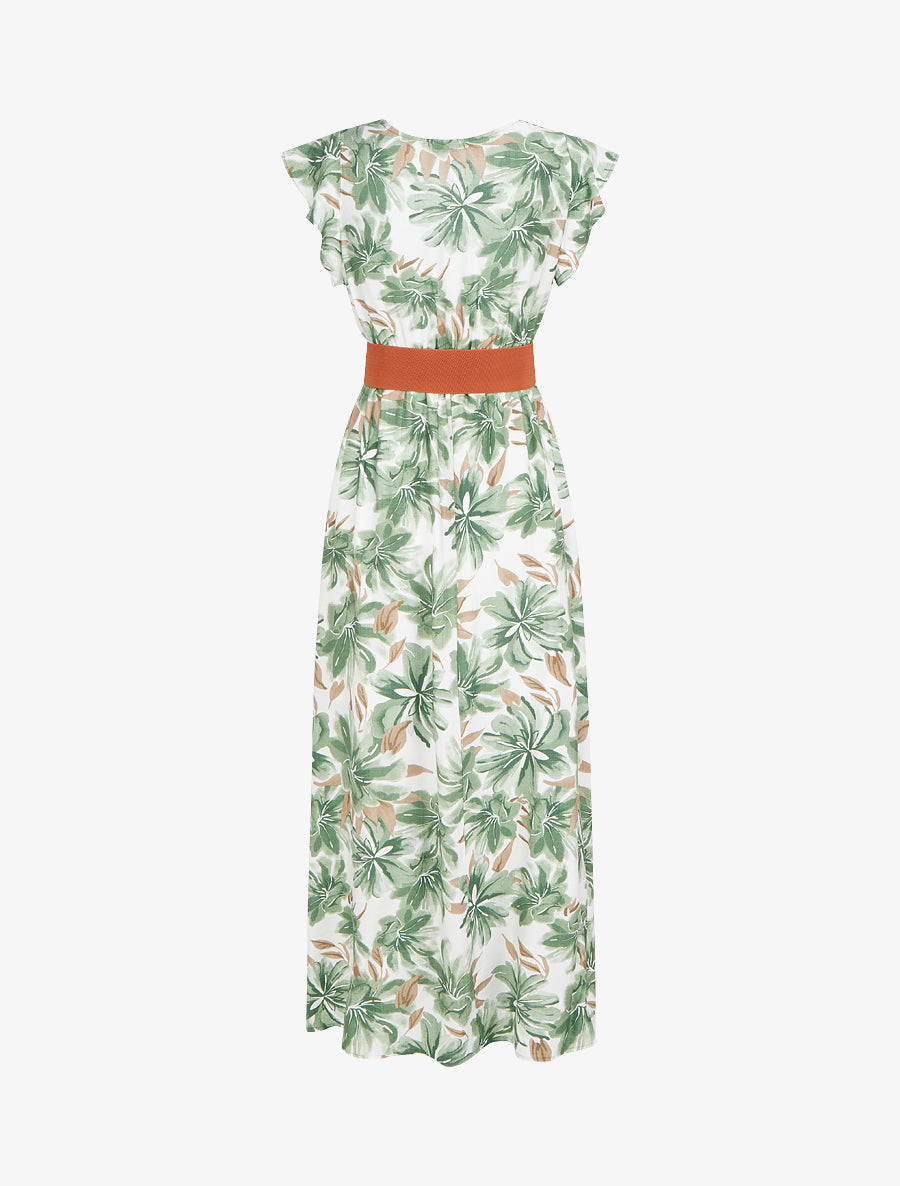 Robe longue imprimé fleuri à manches courtes - Vert - 2