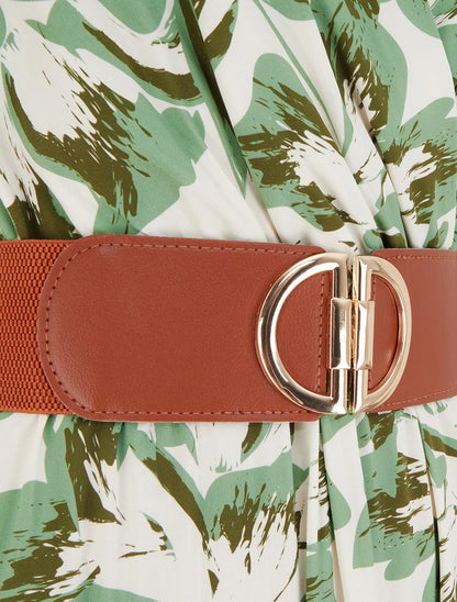 Robe longue fleurie à mancherons volantés - Vert - 3