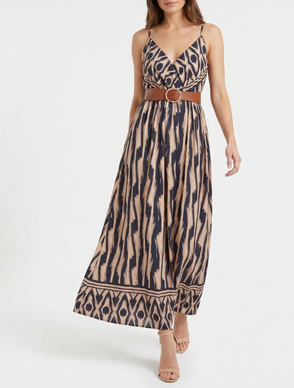 Robe taille élastiquée et imprimé fantaisie - Marine